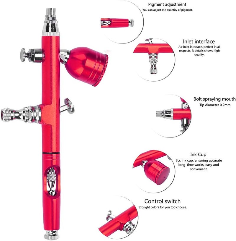 woobles 0.2mm Gravity Feed Airbrush Gun Spray Gun Art Tattoo Paint Nail Cake Decoration Tools(Red) - Image 3